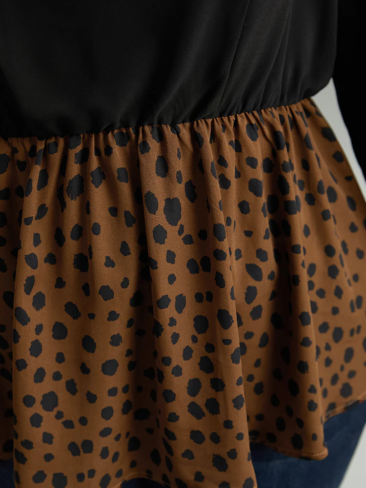 Leopard Patchwork Elastic Waist Blouse - Image 7