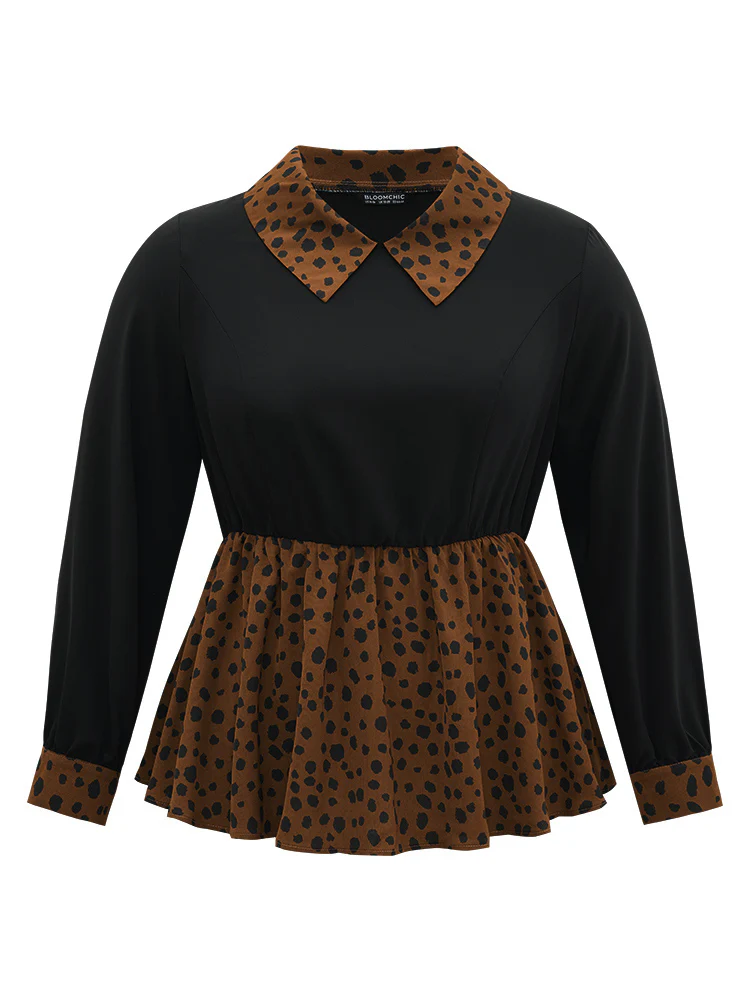 Leopard Patchwork Elastic Waist Blouse - Image 8