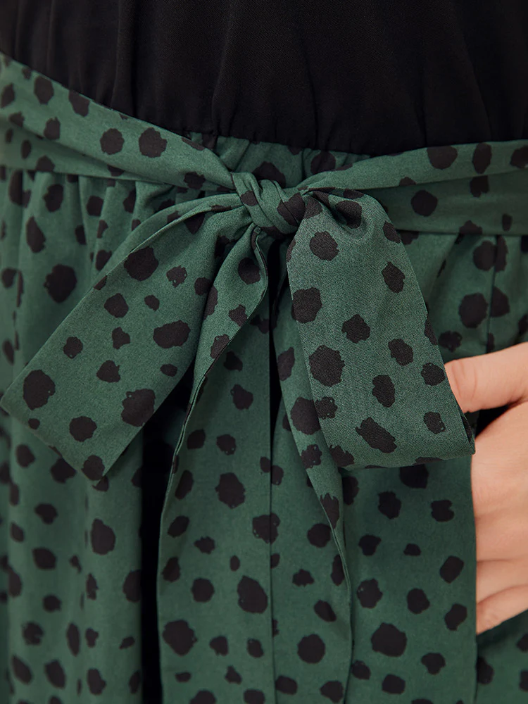 Leopard Patchwork Pocket Belt Ruffle Dress - Image 11