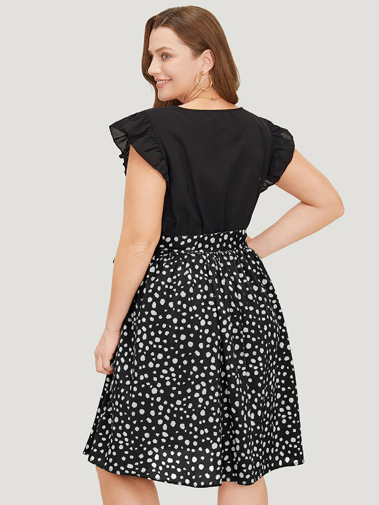 Leopard Patchwork Pocket Belt Ruffle Dress - Image 3