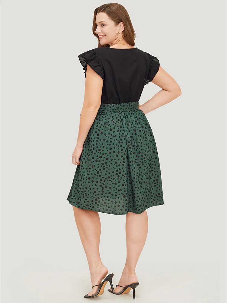Leopard Patchwork Pocket Belt Ruffle Dress - Image 4