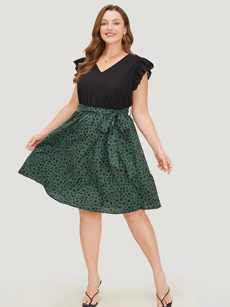 Leopard Patchwork Pocket Belt Ruffle Dress - Image 6