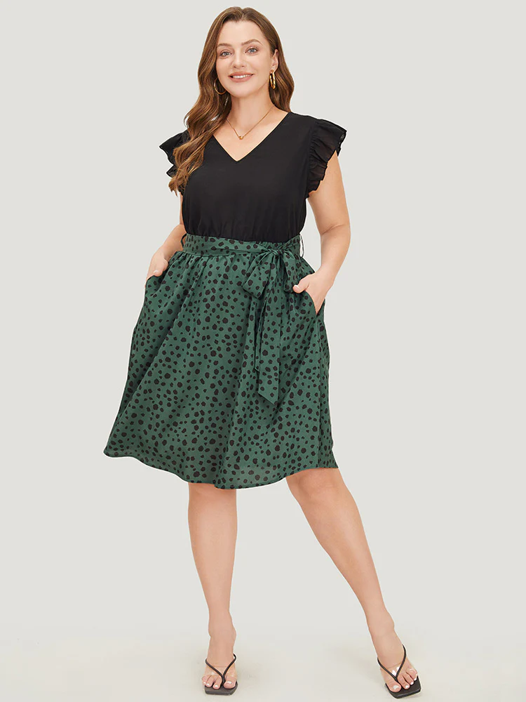 Leopard Patchwork Pocket Belt Ruffle Dress - Image 7