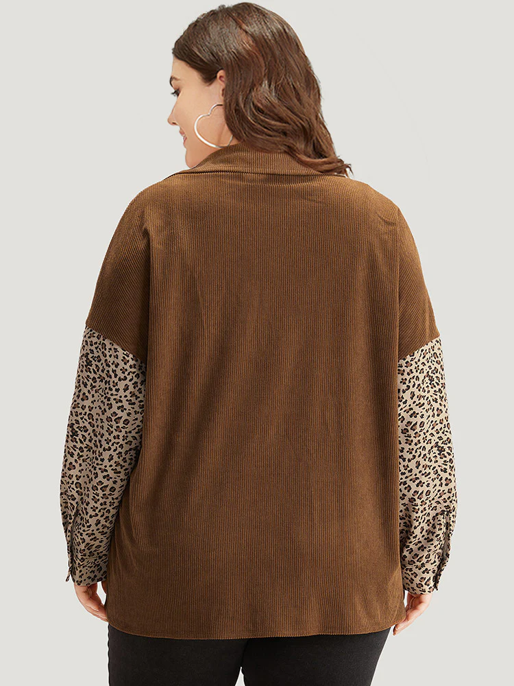 Leopard Patchwork Pocket Contrast Button Through Coat - Image 2