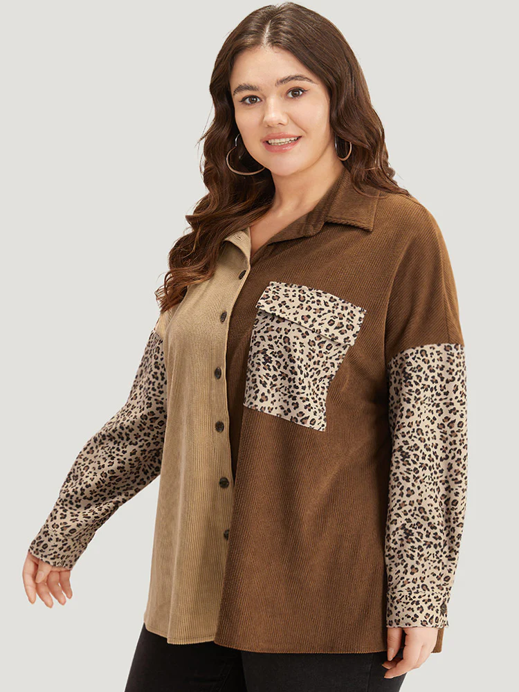 Leopard Patchwork Pocket Contrast Button Through Coat - Image 3