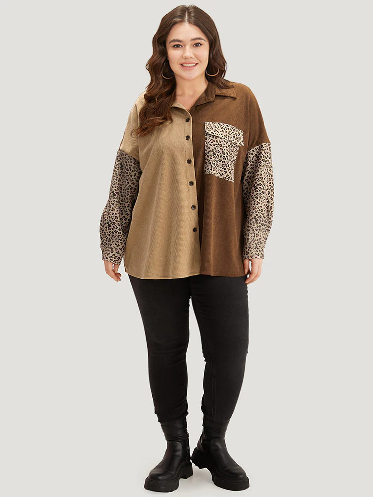 Leopard Patchwork Pocket Contrast Button Through Coat - Image 4