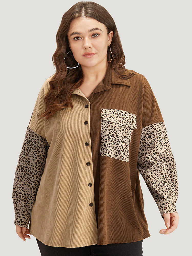 Leopard Patchwork Pocket Contrast Button Through Coat - Image 5