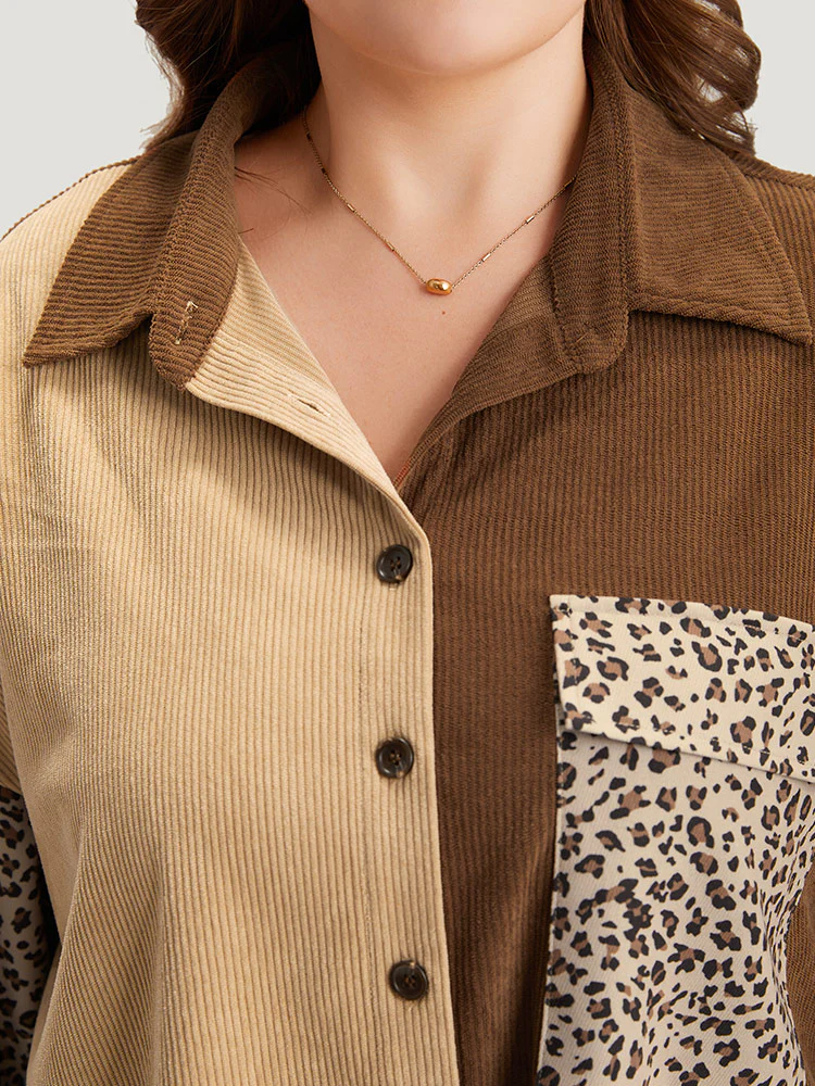 Leopard Patchwork Pocket Contrast Button Through Coat - Image 6