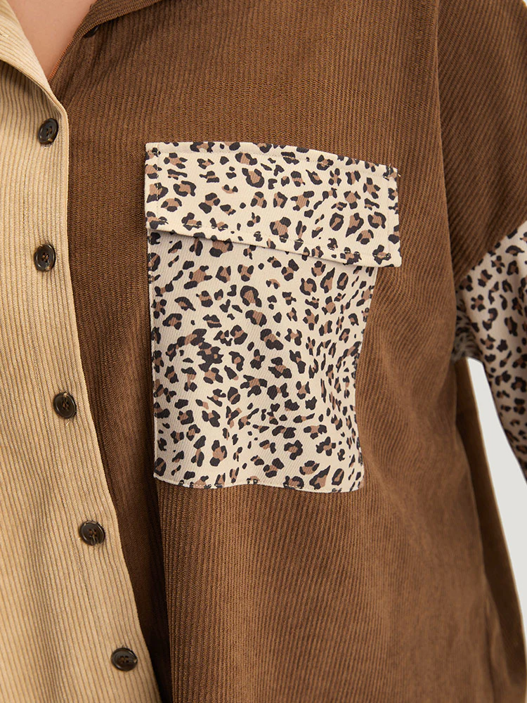 Leopard Patchwork Pocket Contrast Button Through Coat - Image 7
