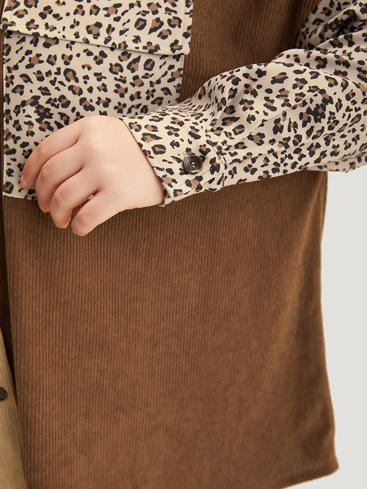 Leopard Patchwork Pocket Contrast Button Through Coat - Image 8