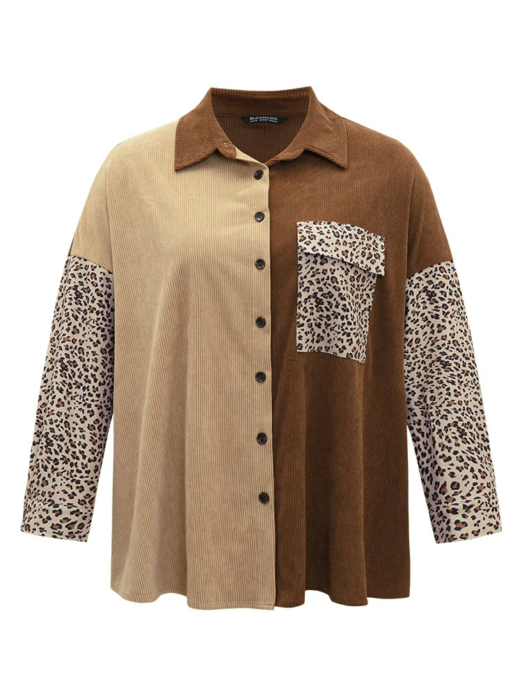 Leopard Patchwork Pocket Contrast Button Through Coat - Image 9