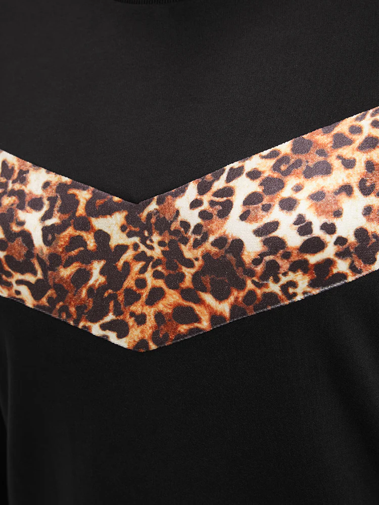 Leopard Patchwork Round Neck Drop Shoulder Sweatshirt - Image 5