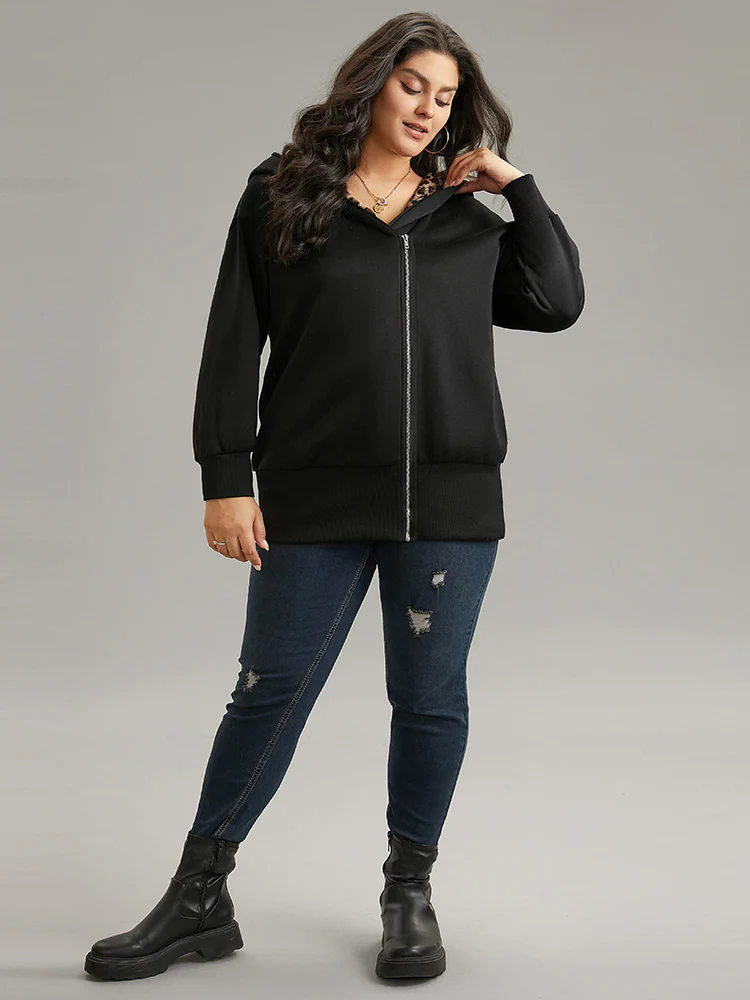 Leopard Patchwork Zipper Hooded Jacket - Image 4