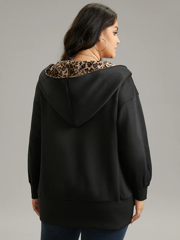 Leopard Patchwork Zipper Hooded Jacket - Image 5