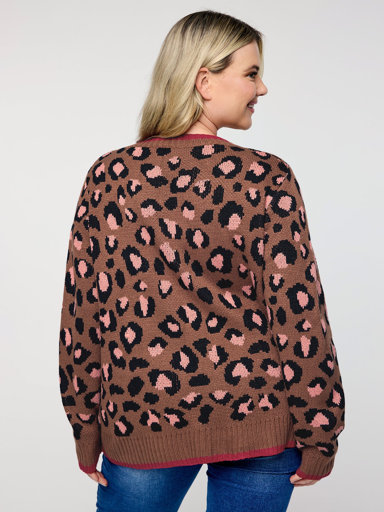 Leopard Pattern Color Contrast Bow Knit Cardigan - Image 4