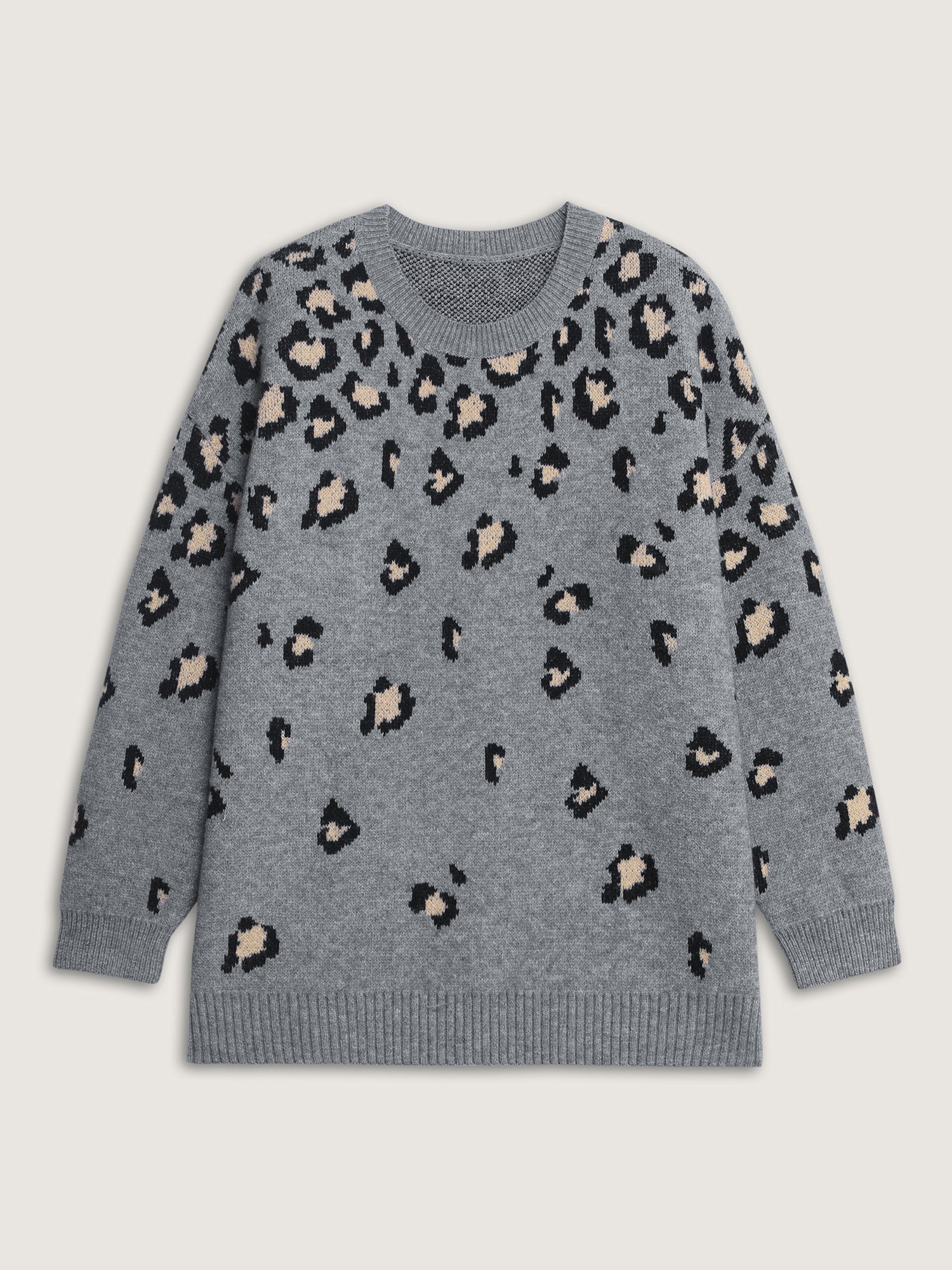 Leopard Pattern Jacquard Ribbed Hem Pullover - Image 5
