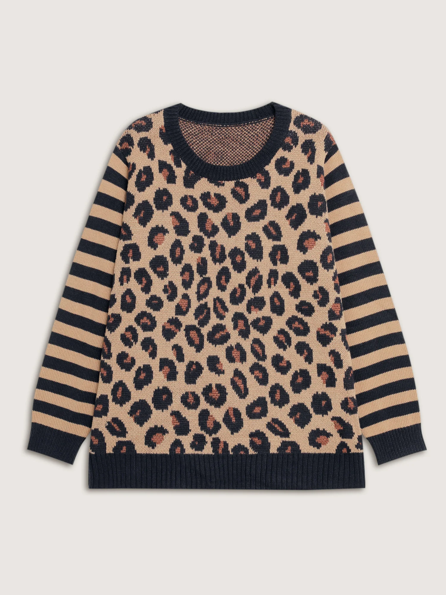 Leopard Pattern Jacquard Stripe Pullover - Image 8