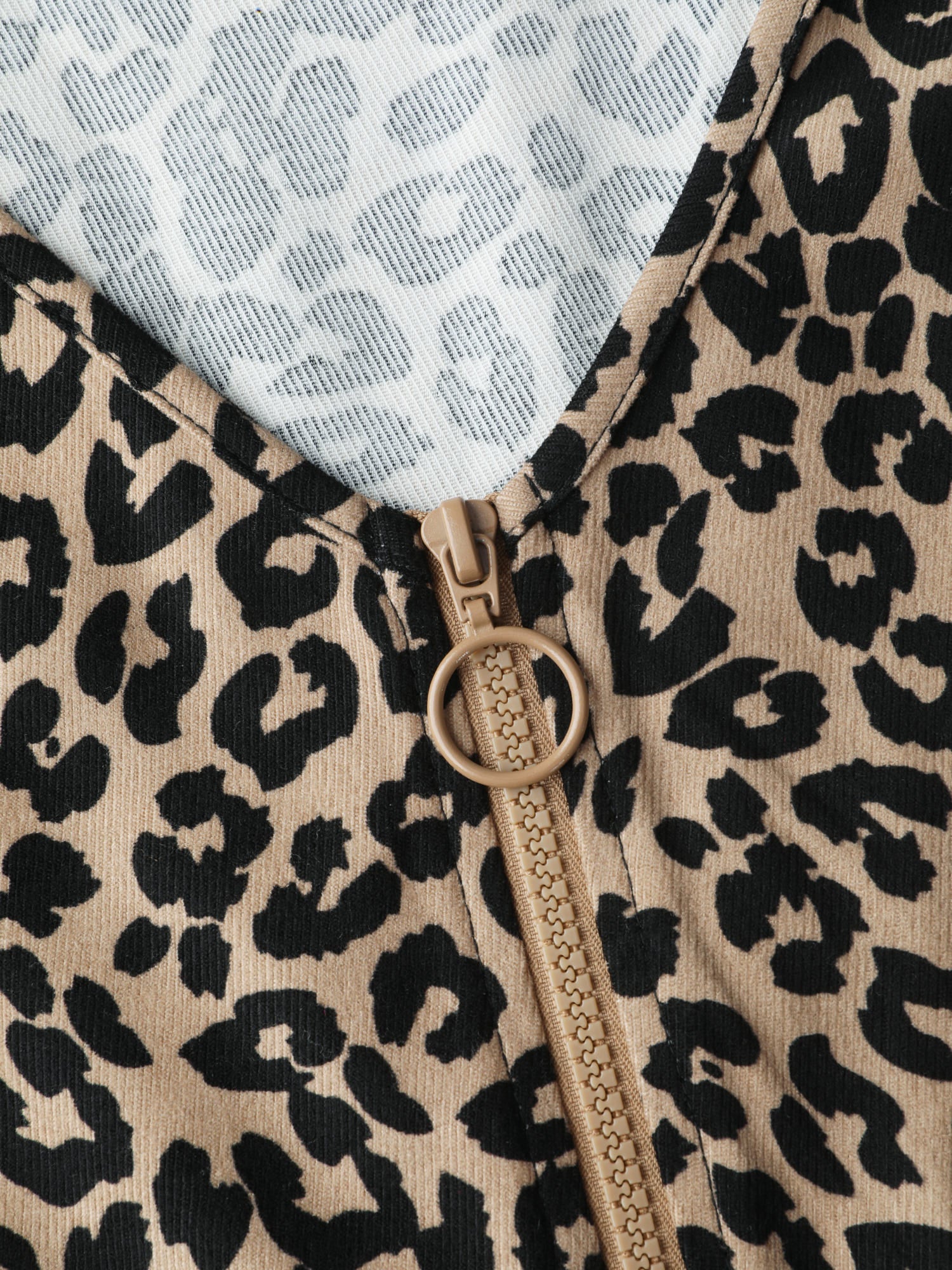 Leopard Pattern Zipper-Front Shirred Jumpsuit - Image 6