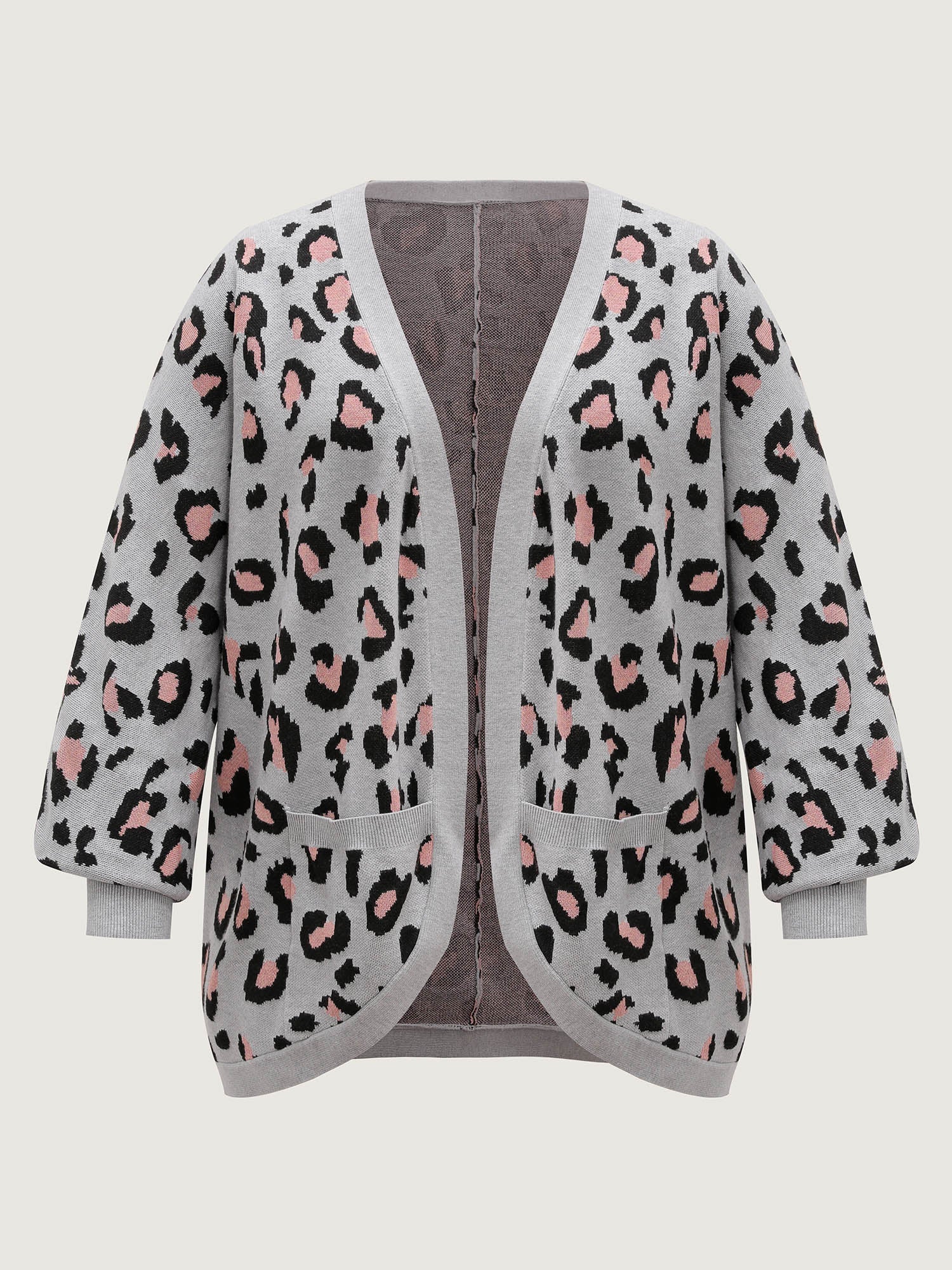 Leopard Print Arc Hem Pockets Knit Cardigan - Image 8