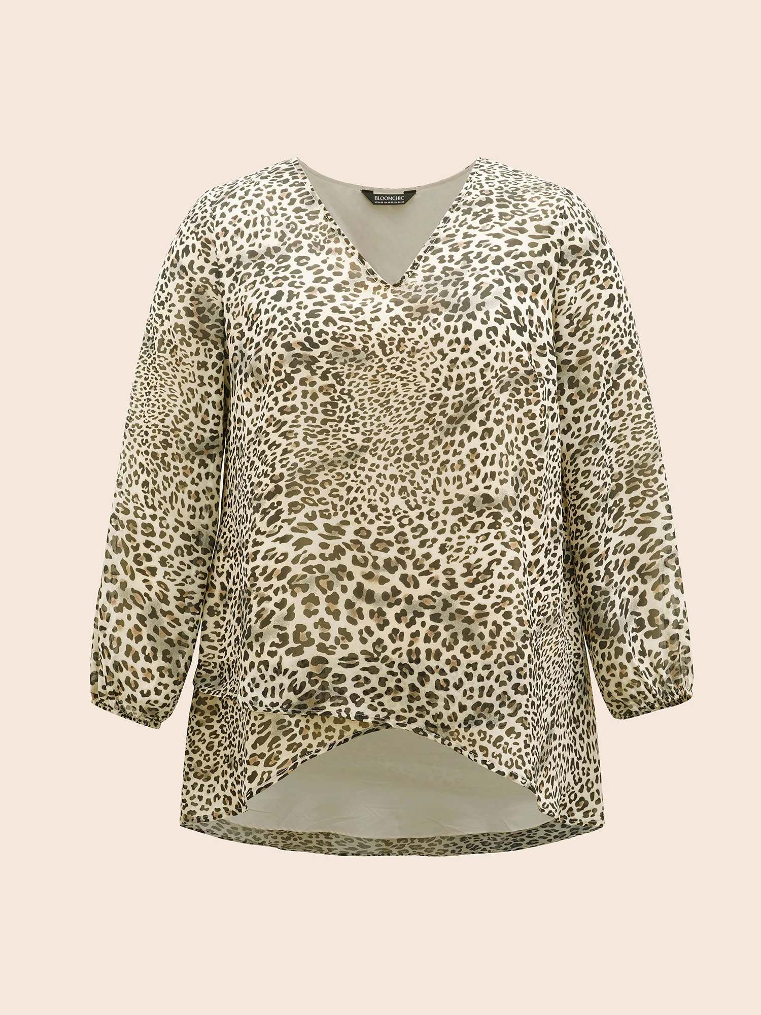 Leopard Print Asymmetrical Hem Lantern Sleeve Blouse - Image 7