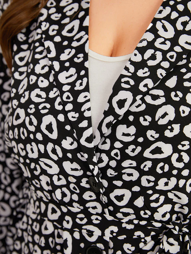 Leopard Print Belted Suit Collar Button Up Kimono - Image 6