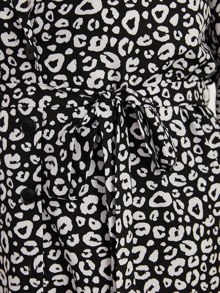 Leopard Print Belted Suit Collar Button Up Kimono - Image 7