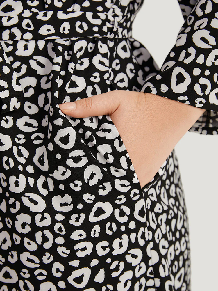 Leopard Print Belted Suit Collar Button Up Kimono - Image 8