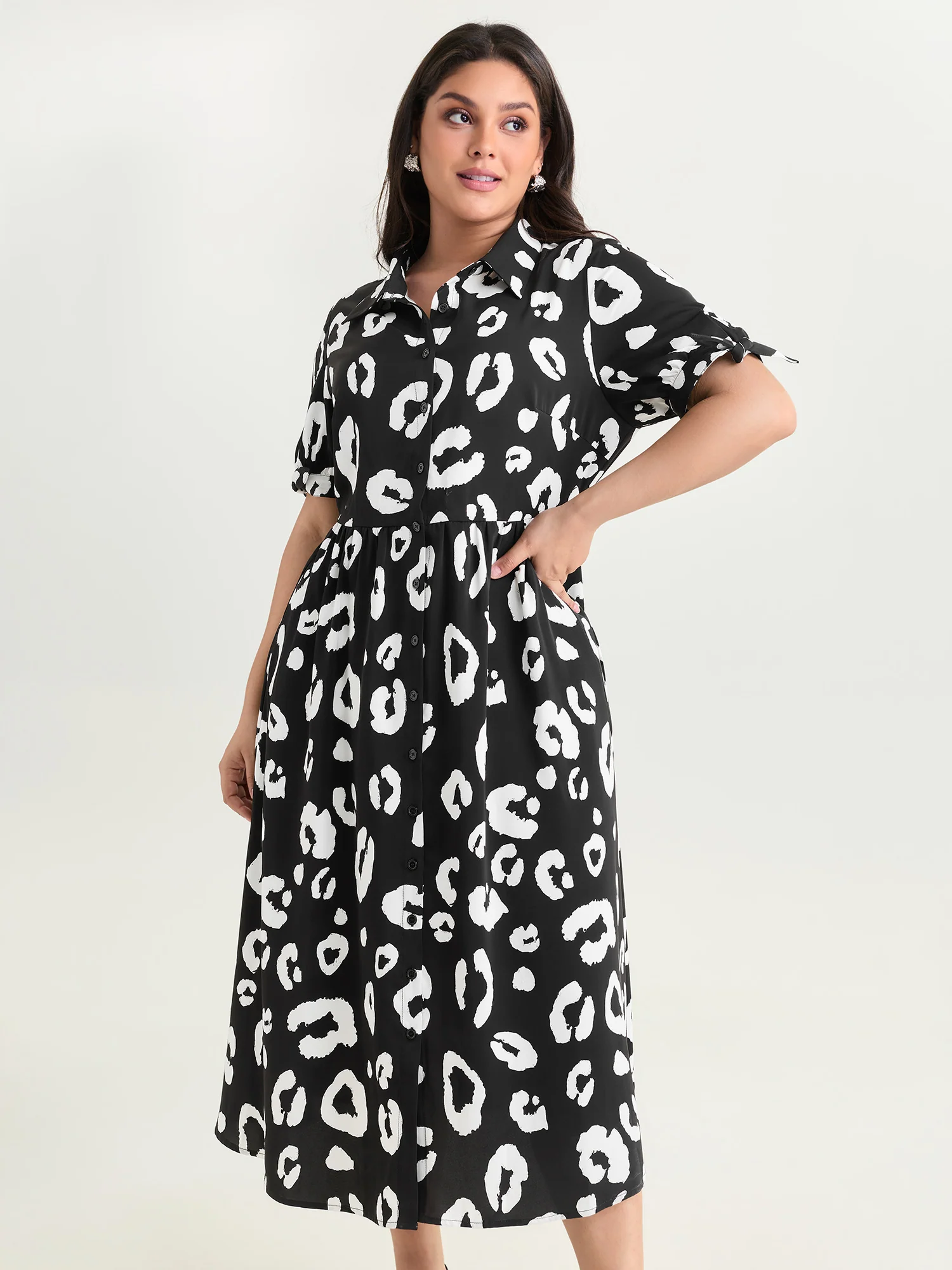 Leopard Print Button Down Midi Dress - Image 3