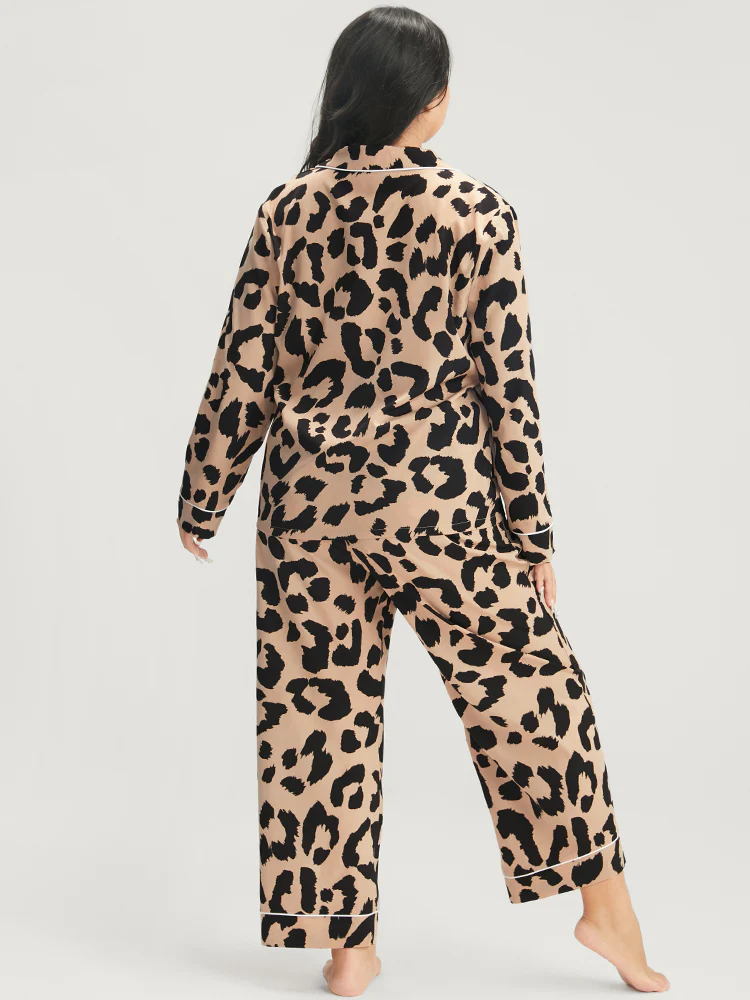 Leopard Print Button Up Pocket Pajama Set - Image 2
