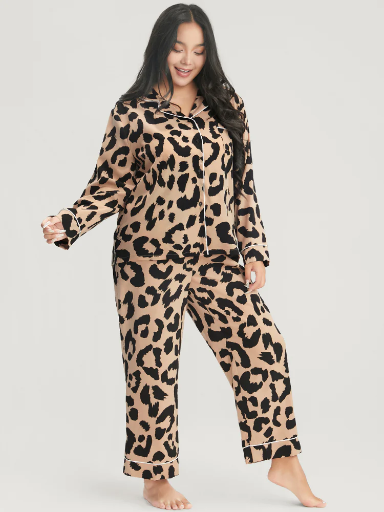 Leopard Print Button Up Pocket Pajama Set - Image 4