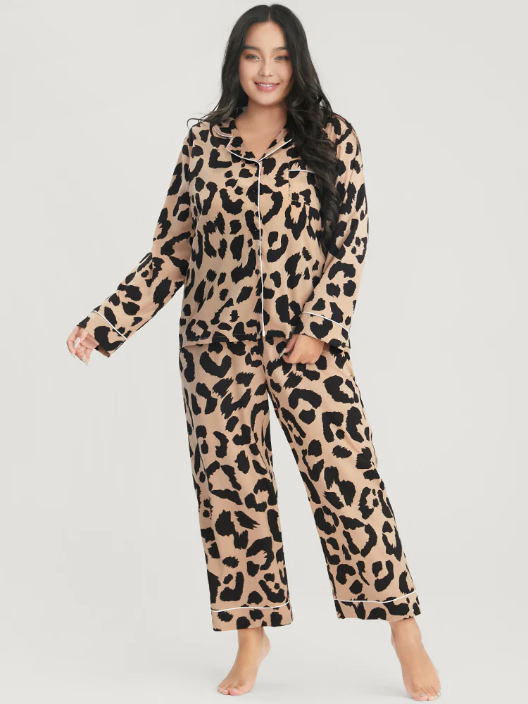 Leopard Print Button Up Pocket Pajama Set - Image 5