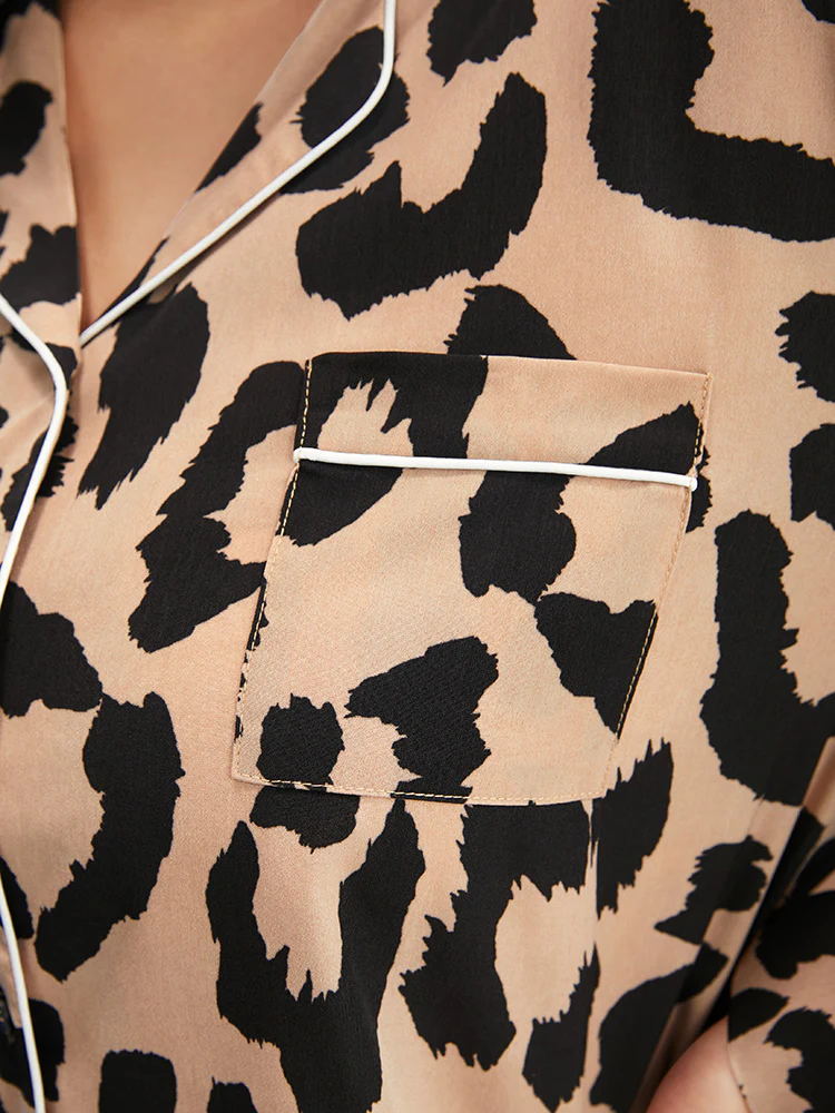 Leopard Print Button Up Pocket Pajama Set - Image 7