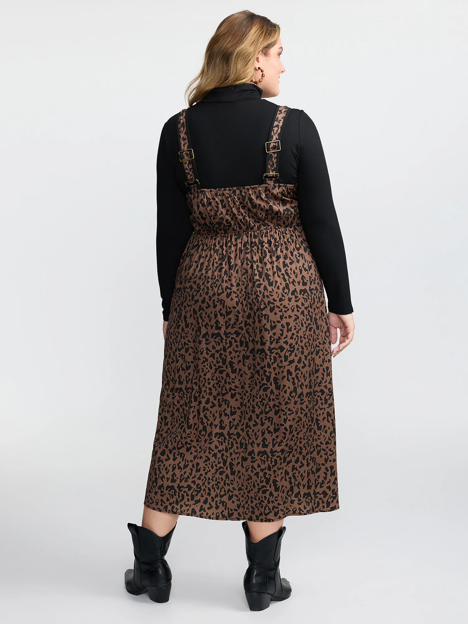 Leopard Print Button Wide Strap Midi Dress - Image 4