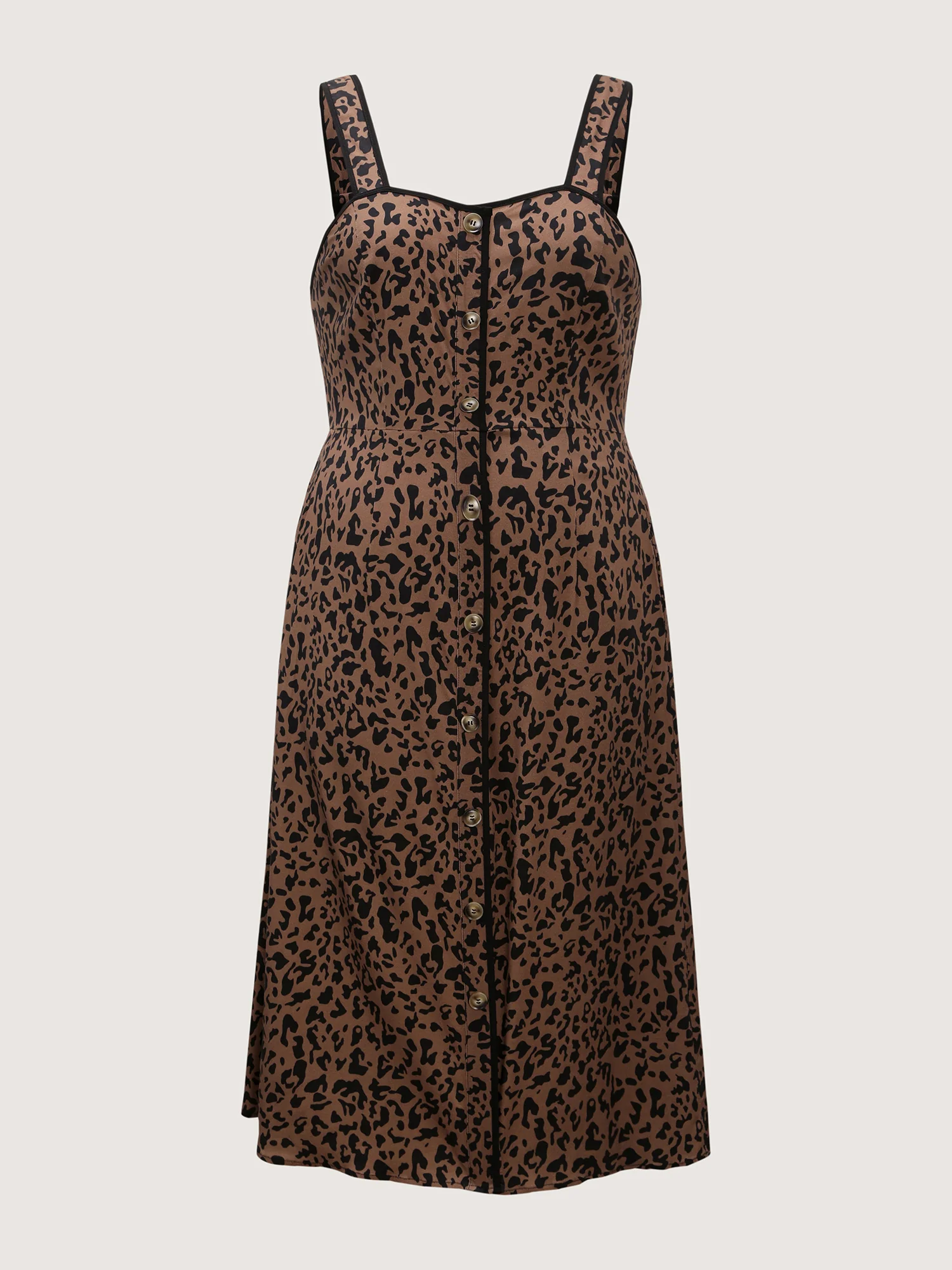 Leopard Print Button Wide Strap Midi Dress - Image 7
