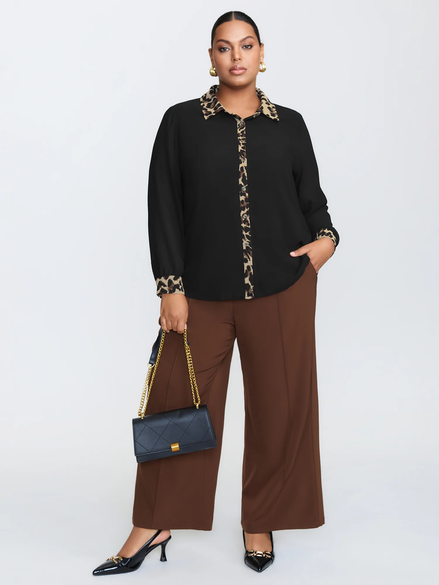 Leopard Print Chiffon Button-Down Blouse - Image 2