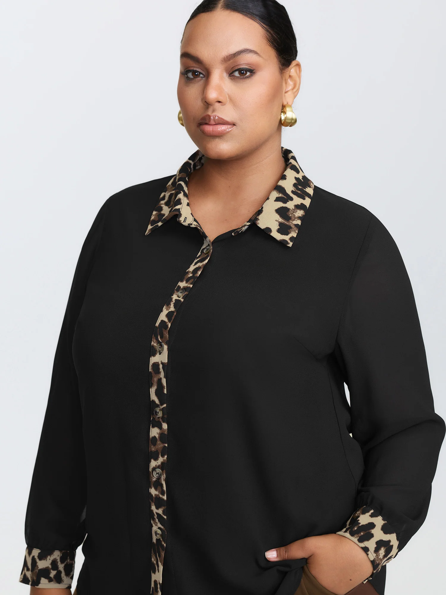 Leopard Print Chiffon Button-Down Blouse - Image 3