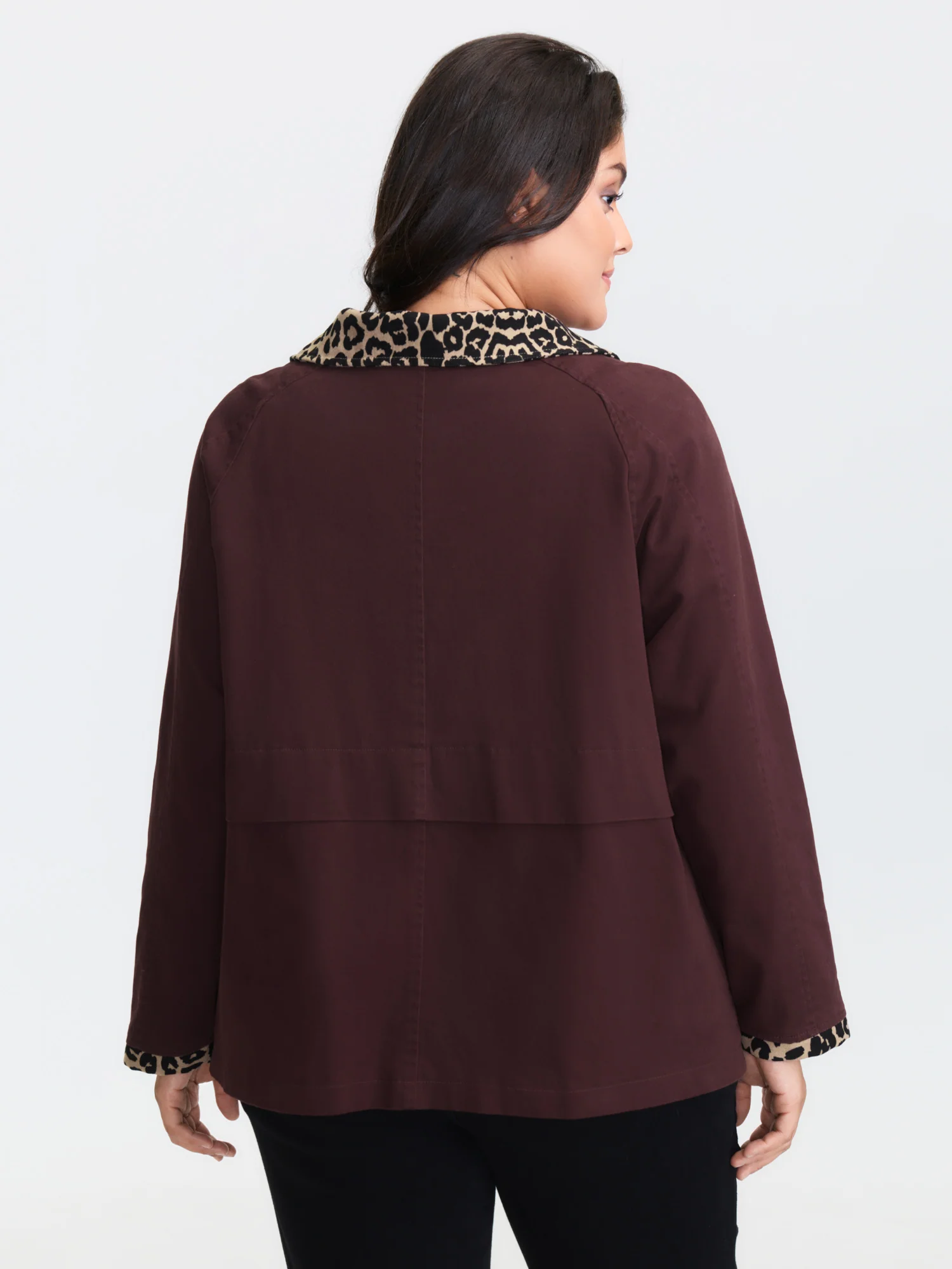Leopard Print Collar Button-Front Zipper Jacket - Image 5