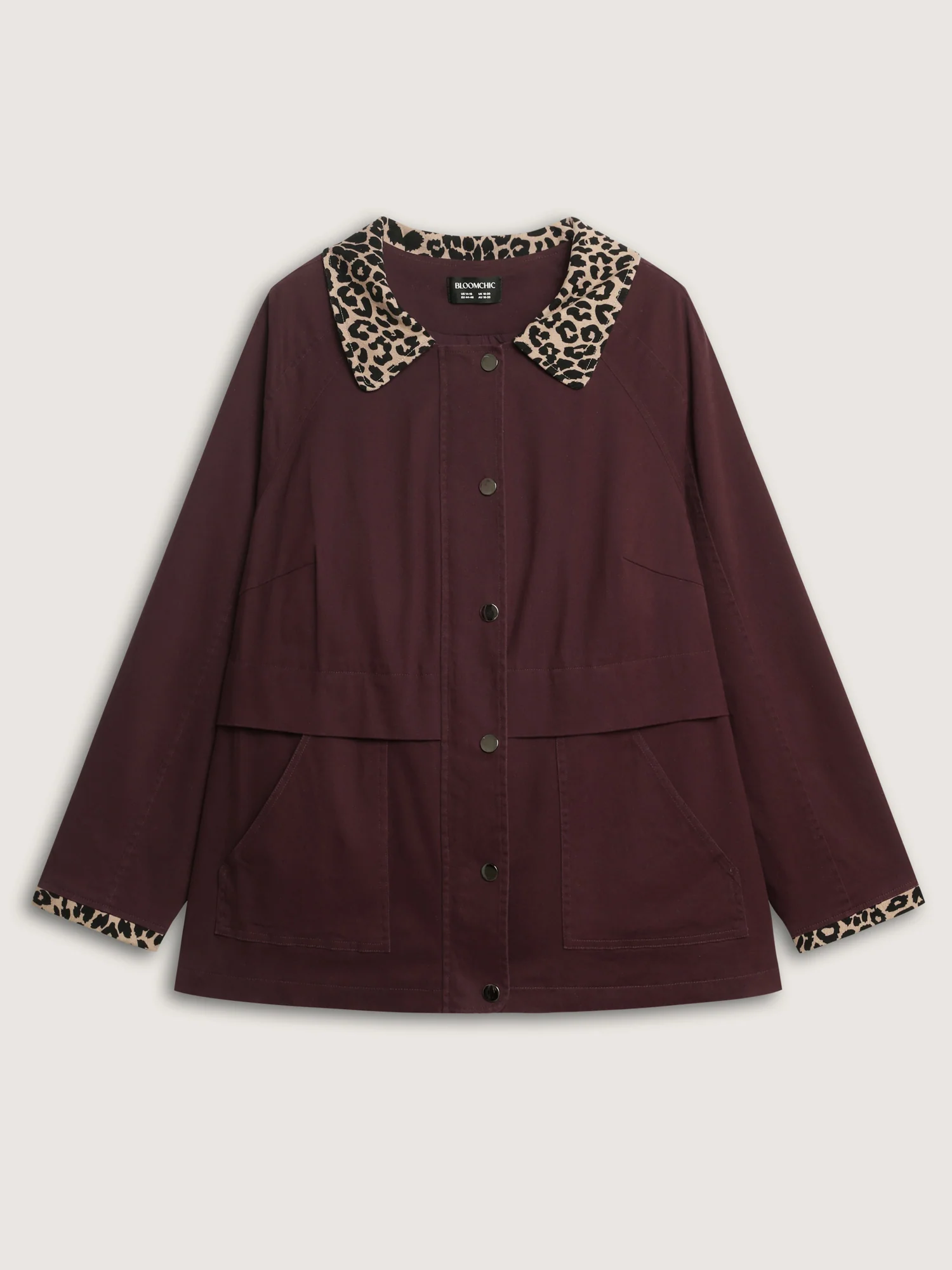 Leopard Print Collar Button-Front Zipper Jacket - Image 9