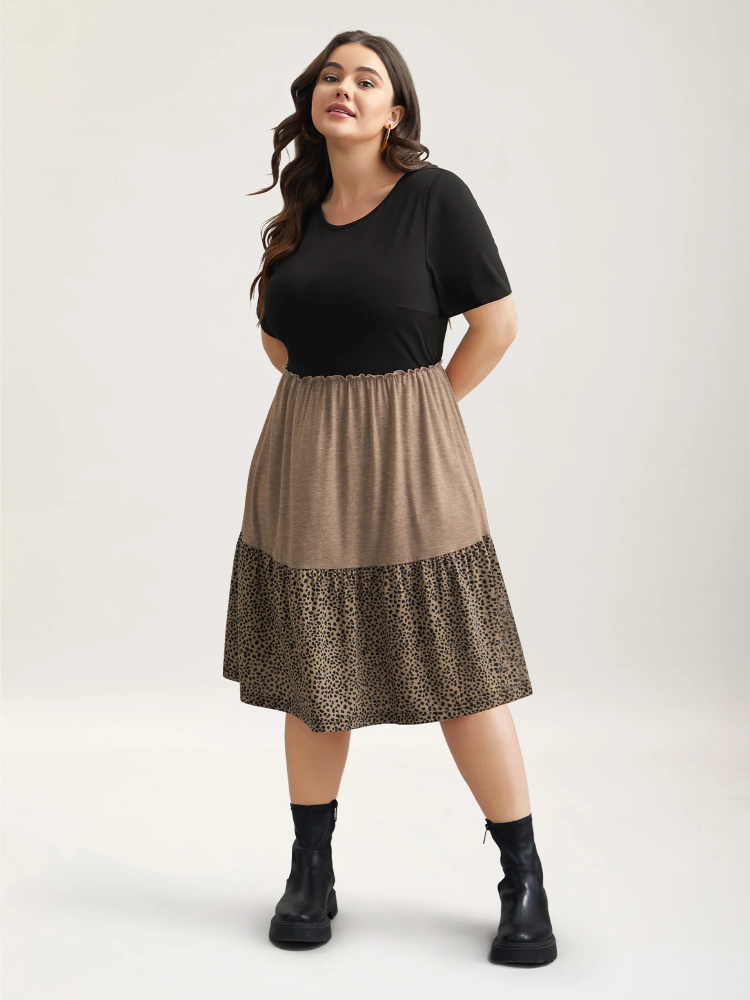 Leopard Print Color-Block Pockets Mini Dress - Image 2