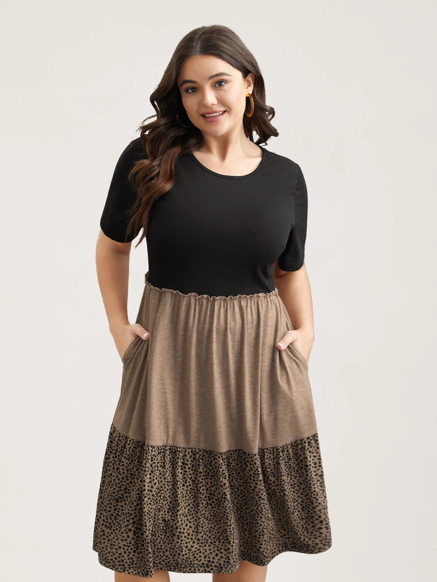 Leopard Print Color-Block Pockets Mini Dress - Image 4