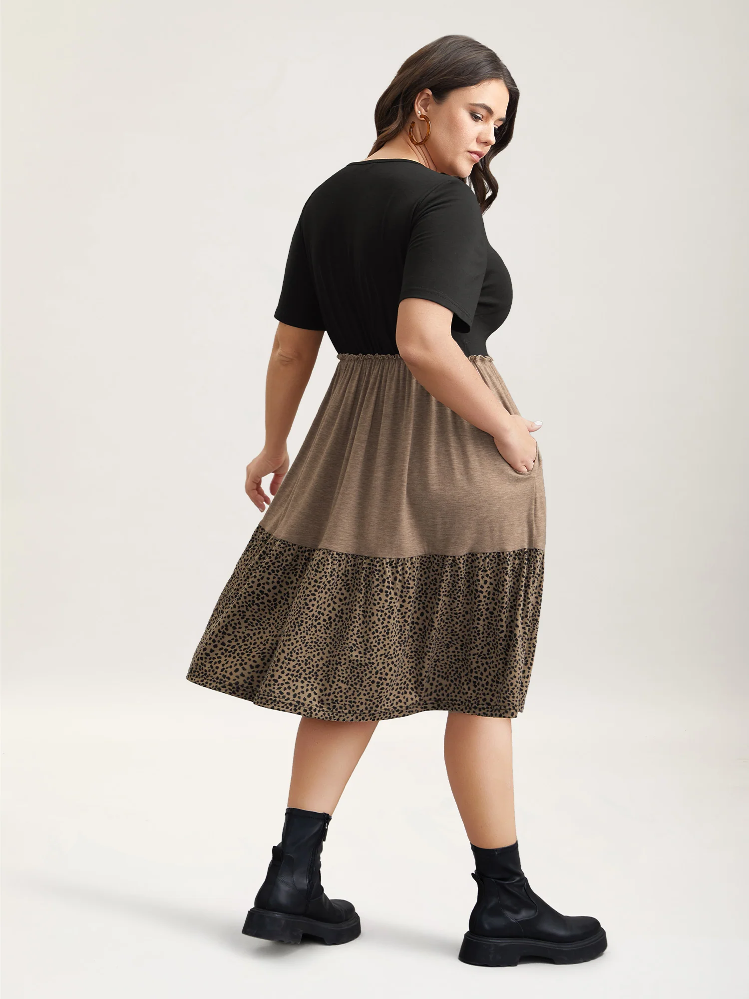 Leopard Print Color-Block Pockets Mini Dress - Image 5