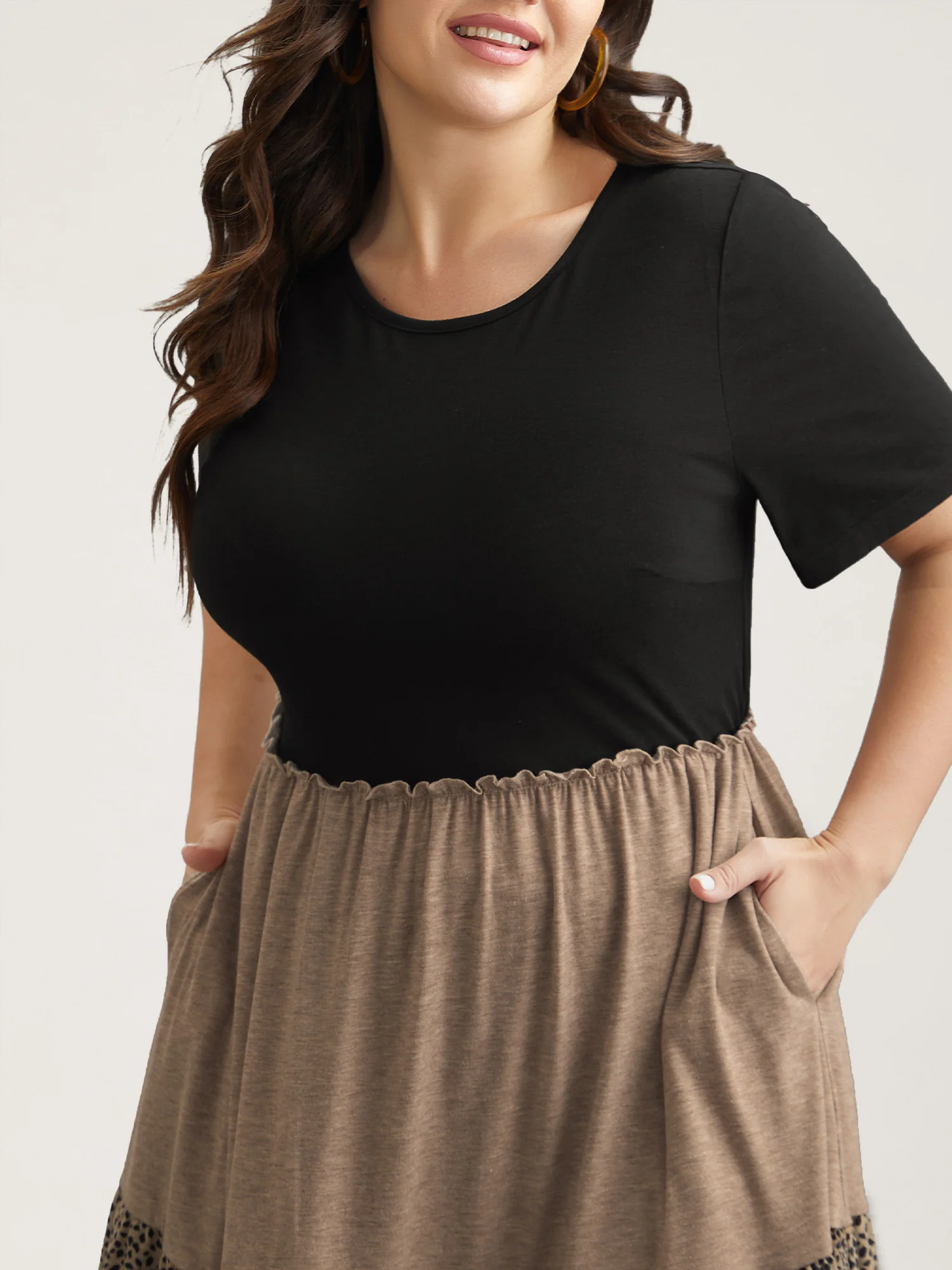 Leopard Print Color-Block Pockets Mini Dress - Image 6