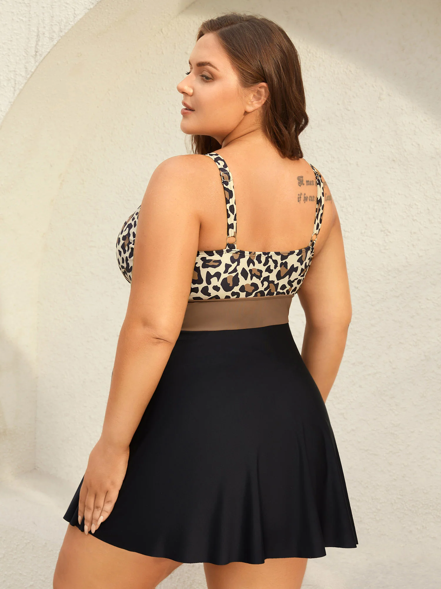 Leopard Print Color Block Swim Dress - Image 2