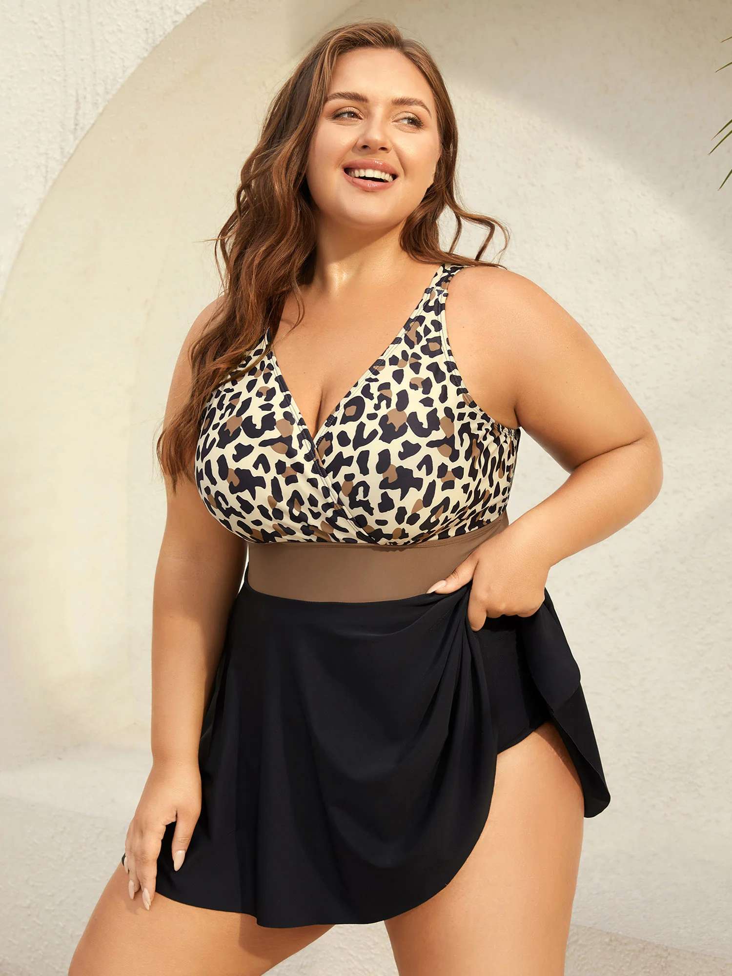 Leopard Print Color Block Swim Dress - Image 5