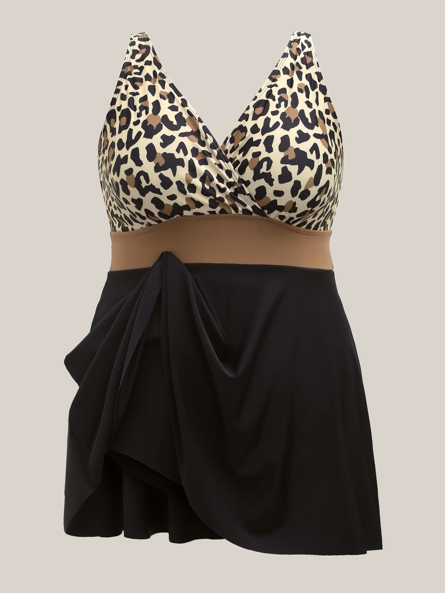 Leopard Print Color Block Swim Dress - Image 8