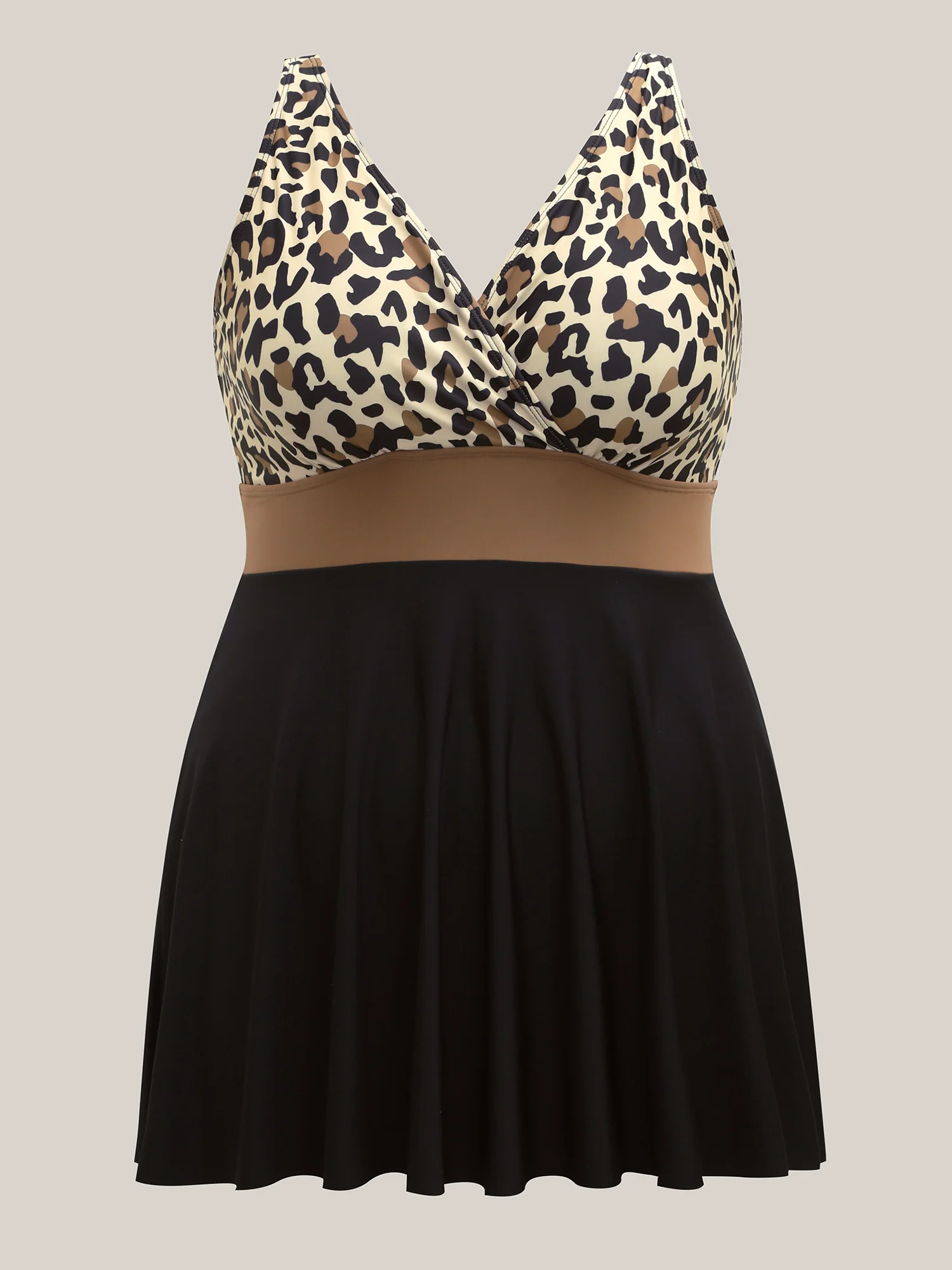 Leopard Print Color Block Swim Dress - Image 9