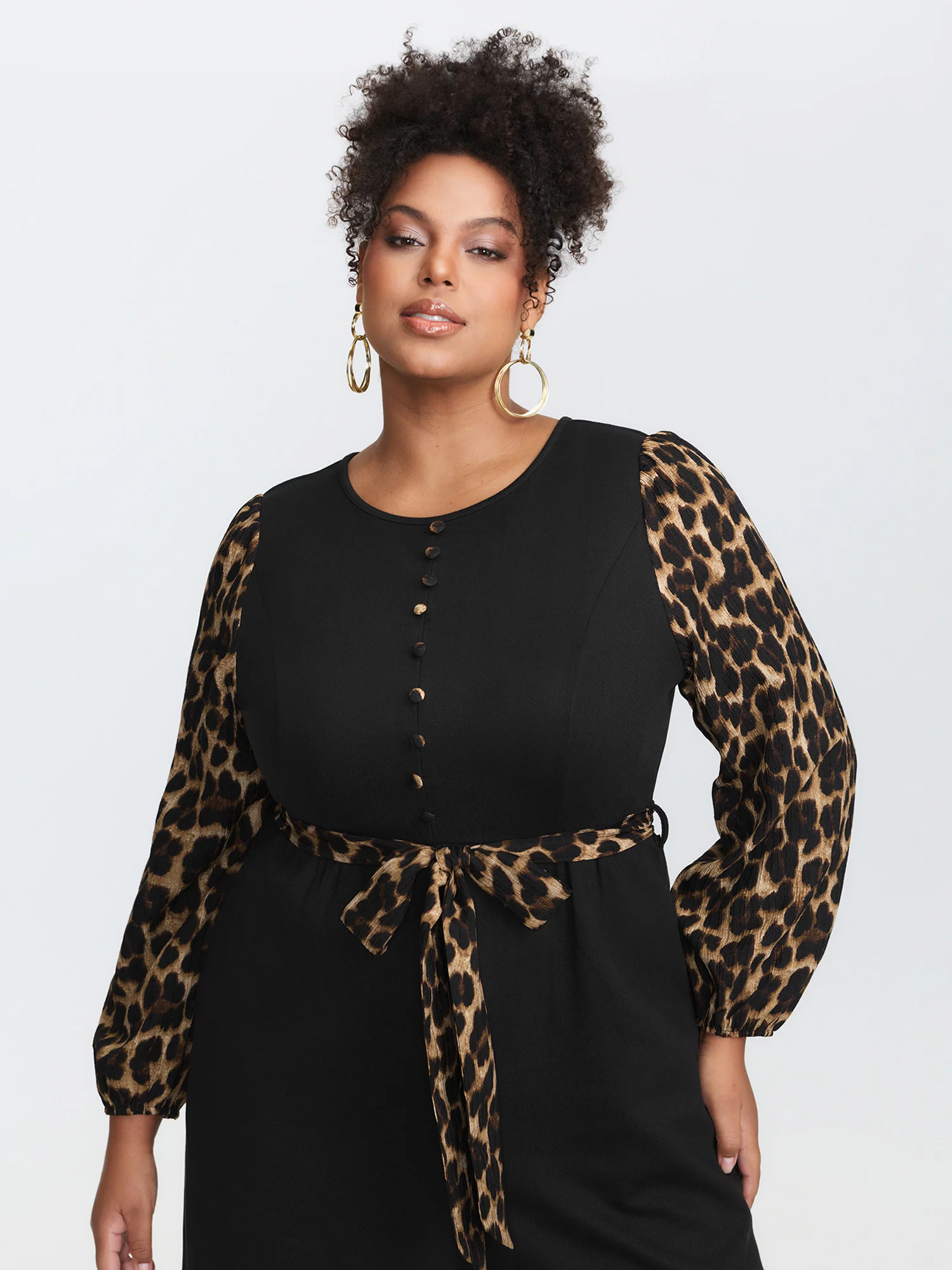 Leopard Print Contrast Belted Pockets Jumpsuit - Image 2