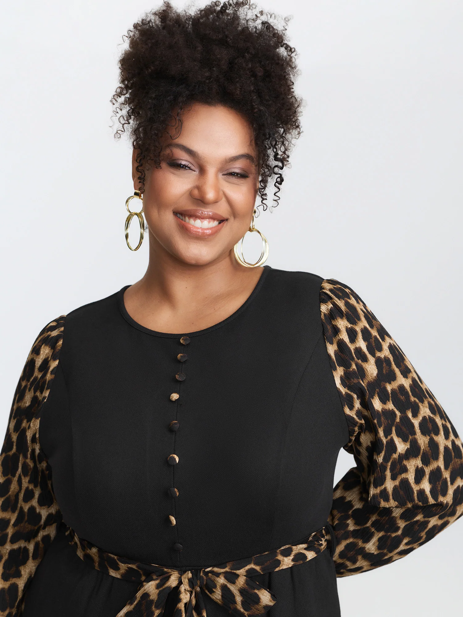 Leopard Print Contrast Belted Pockets Jumpsuit - Image 3