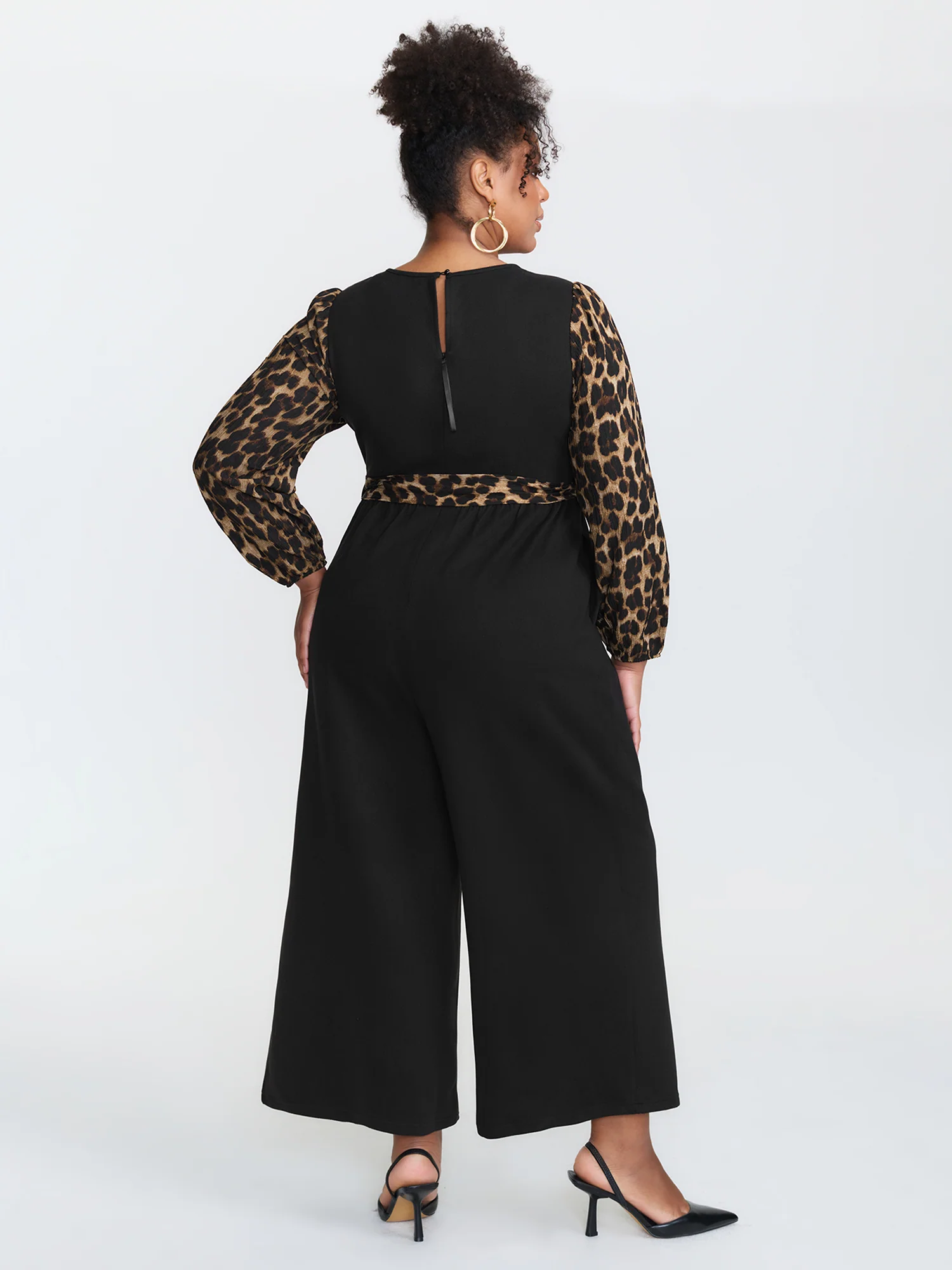 Leopard Print Contrast Belted Pockets Jumpsuit - Image 5