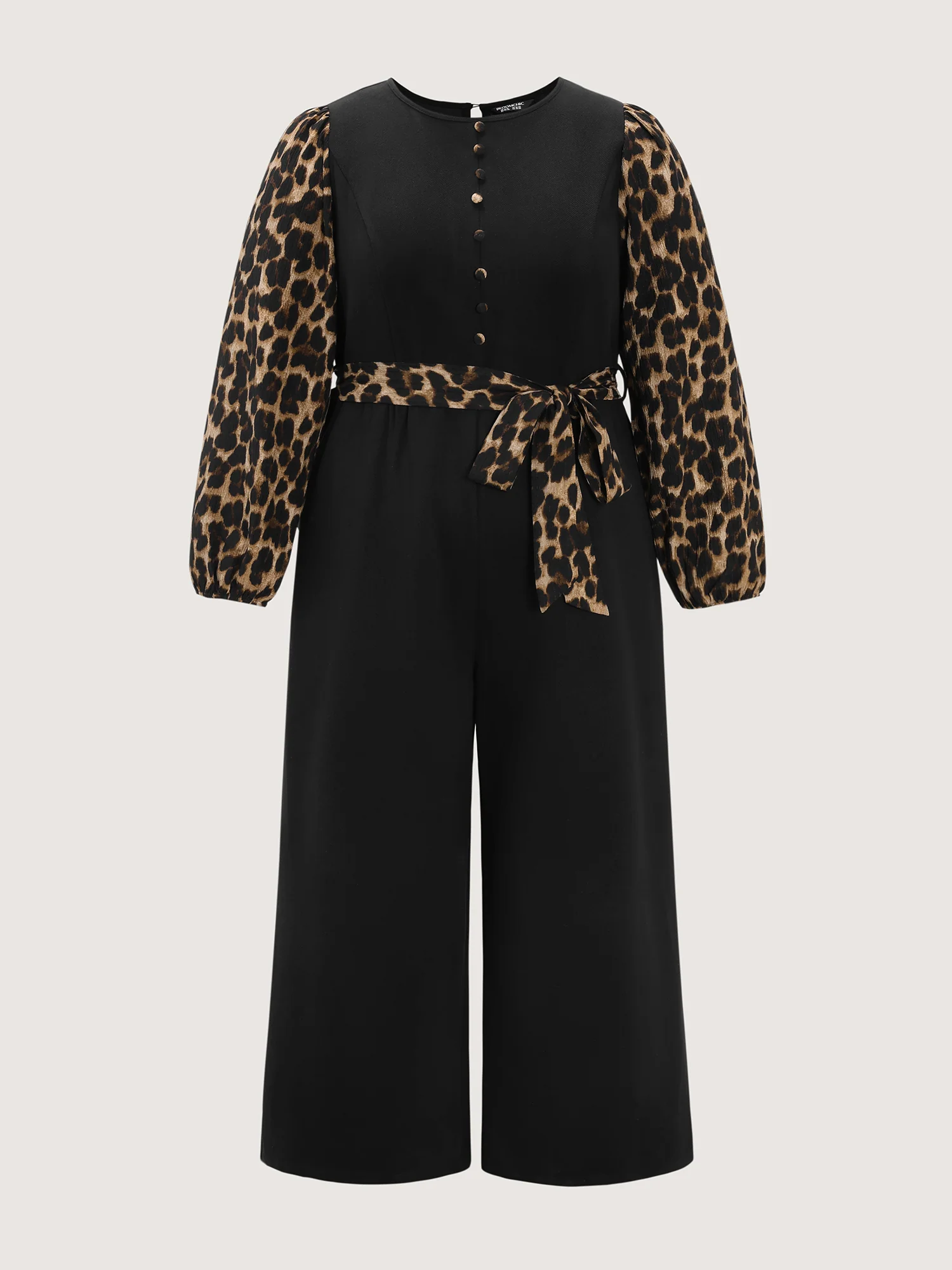 Leopard Print Contrast Belted Pockets Jumpsuit - Image 8
